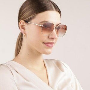 NEW GUCCI Oversized Rounded Square Sunglasses Shaded Violet Gold Women NWT